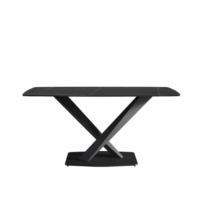 63 Modern Dining Table with Slate Stone Top and Metal Legs, Marble Dining Table