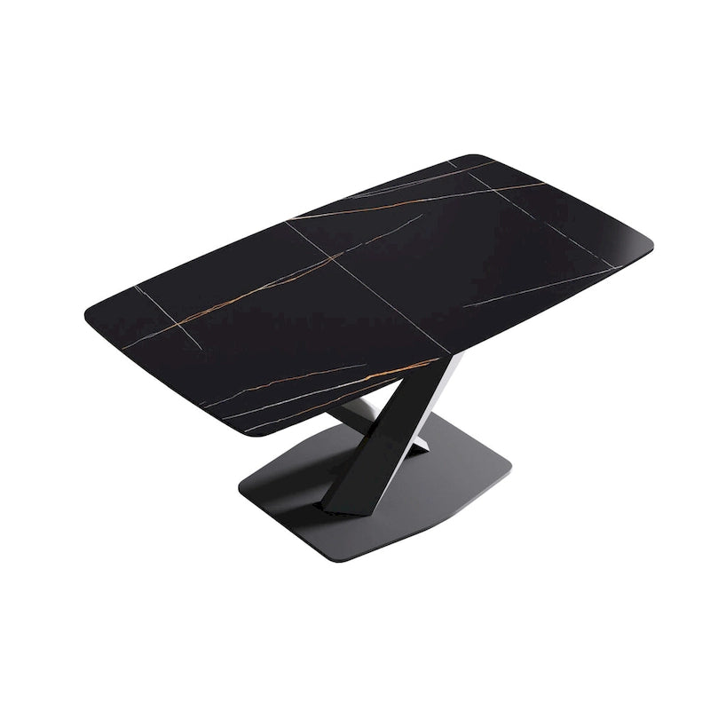 63 Modern Dining Table with Slate Stone Top and Metal Legs, Marble Dining Table