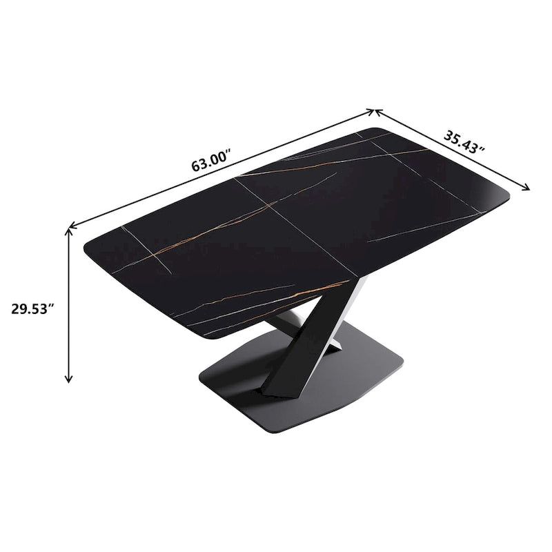 63 Modern Dining Table with Slate Stone Top and Metal Legs, Marble Dining Table