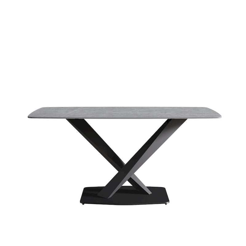 63 Modern Dining Table with Slate Stone Top and Metal Legs, Marble Dining Table