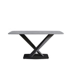63 Modern Dining Table with Slate Stone Top and Metal Legs, Marble Dining Table