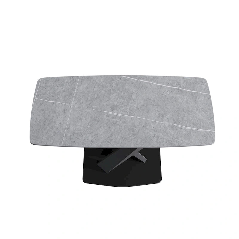 63 Modern Dining Table with Slate Stone Top and Metal Legs, Marble Dining Table