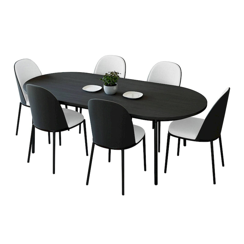7-Piece Dining Set in Black Steel with 6 Chairs and Table Tule Collection by LeisureMod