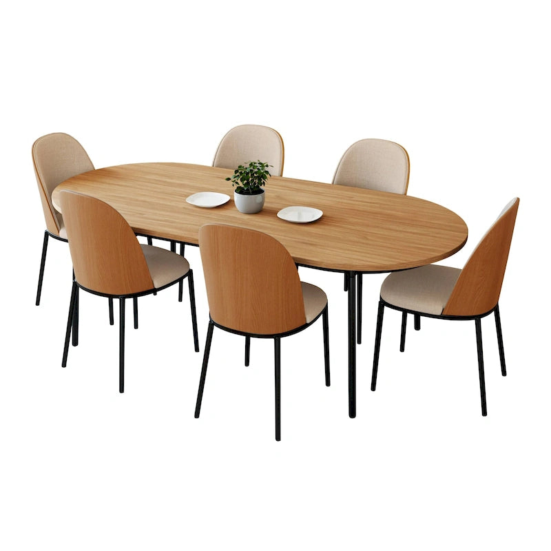 7-Piece Dining Set in Black Steel with 6 Chairs and Table Tule Collection by LeisureMod