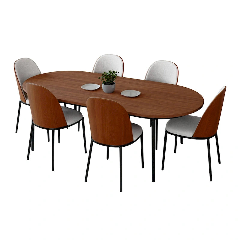 7-Piece Dining Set in Black Steel with 6 Chairs and Table Tule Collection by LeisureMod