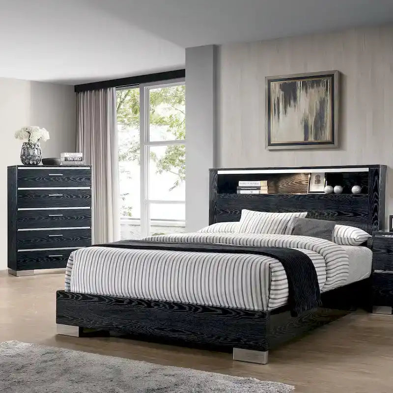 Furniture of America Champs Contemporary Solid Wood 2-Piece Storage Panel Bed and Tall Dresser Set