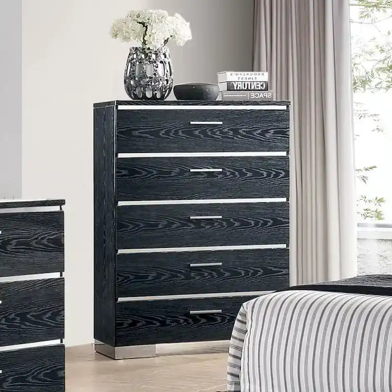 Furniture of America Champs Contemporary Solid Wood 2-Piece Storage Panel Bed and Tall Dresser Set