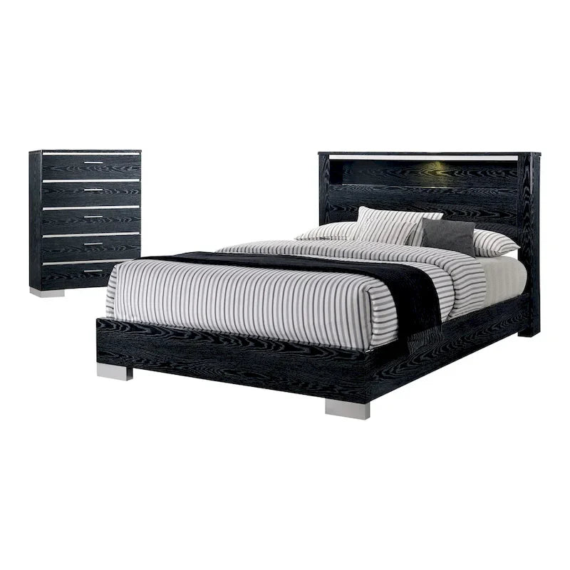 Furniture of America Champs Contemporary Solid Wood 2-Piece Storage Panel Bed and Tall Dresser Set