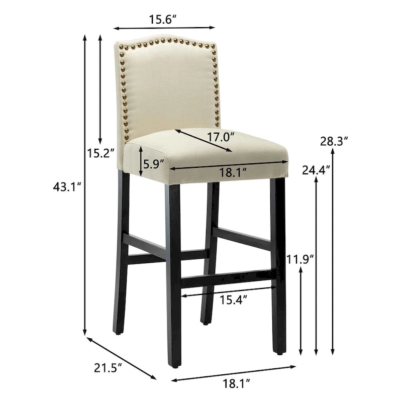 28 Inches Barstools Upholstered Bar Stools Pub Chairs Set of 2