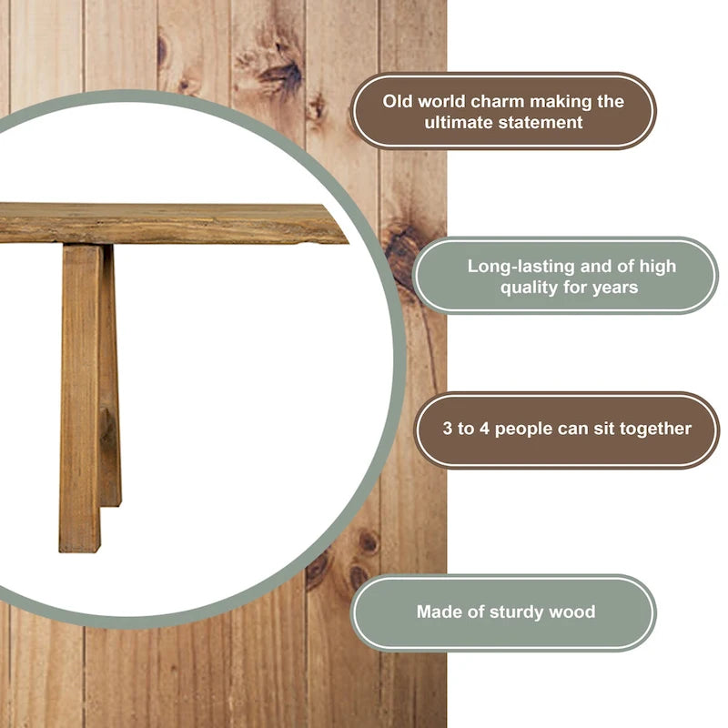 Artissance 43L Natural Wood Indoor Outdoor Small Noodle Bench, Entryway Hallway Patio Seating