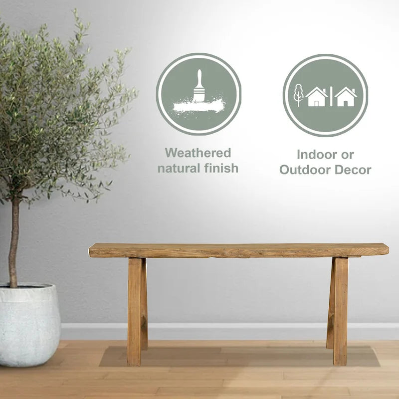 Artissance 43L Natural Wood Indoor Outdoor Small Noodle Bench, Entryway Hallway Patio Seating