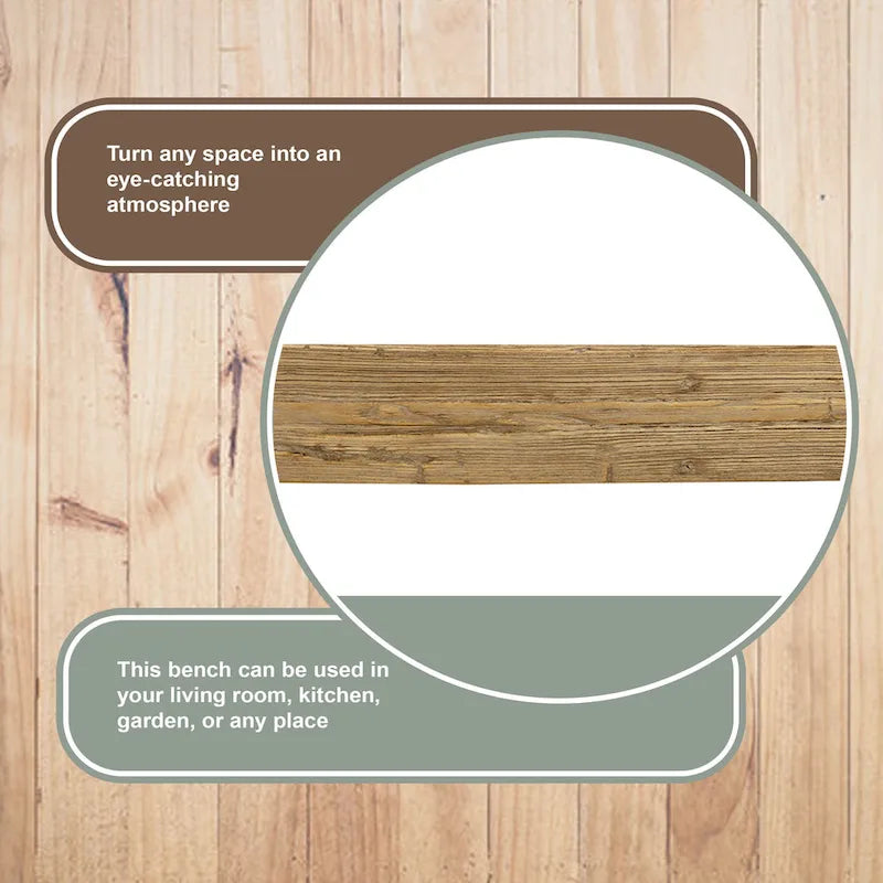 Artissance 43L Natural Wood Indoor Outdoor Small Noodle Bench, Entryway Hallway Patio Seating