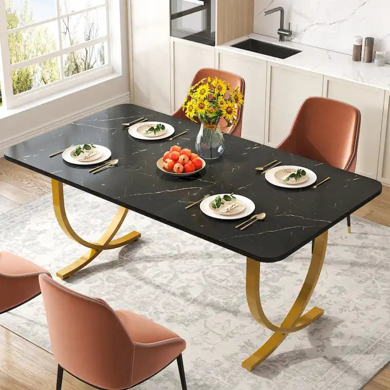 63 Inch Black Rectangular Dining Table for 4 to 6, 63 Inch Modern Kitchen Table