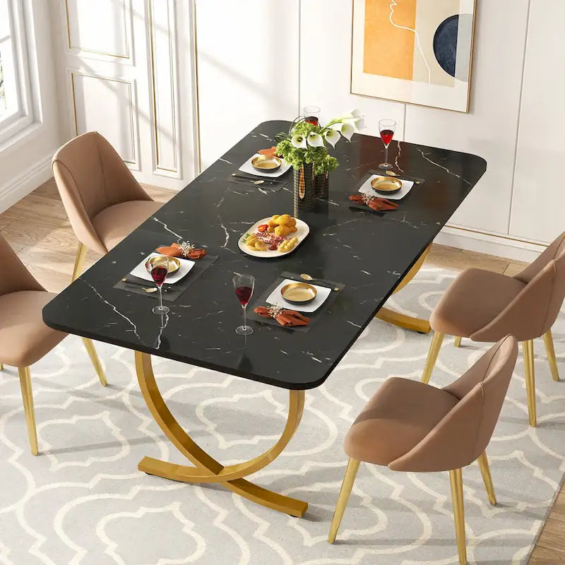 63 Inch Black Rectangular Dining Table for 4 to 6, 63 Inch Modern Kitchen Table