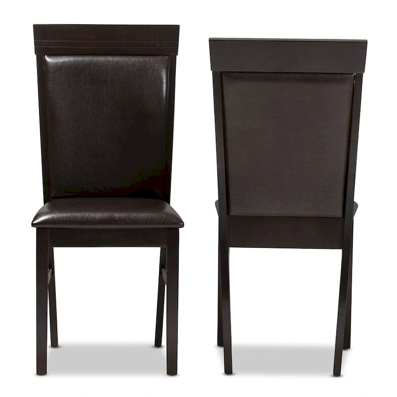Contemporary Dark Brown Faux Leather Dining Chair Set by Baxton Studio