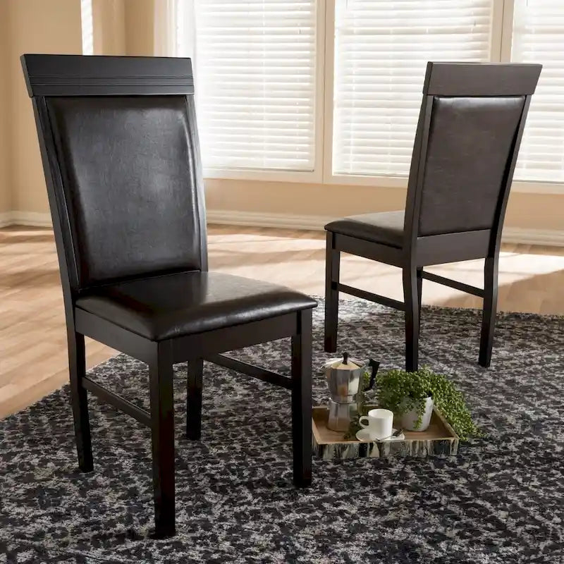 Contemporary Dark Brown Faux Leather Dining Chair Set by Baxton Studio