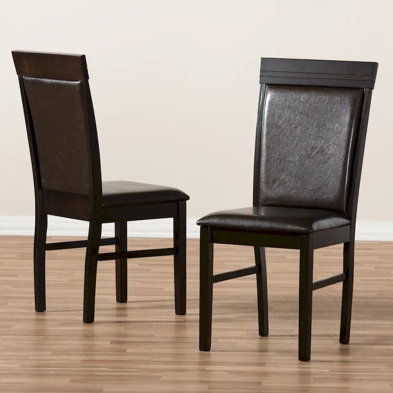 Contemporary Dark Brown Faux Leather Dining Chair Set by Baxton Studio