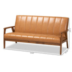 Nikko Tan Faux Leather and Walnut finished Wood Sofa