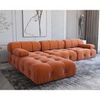 Modern Orange Velvet Upholstered Large Modular Sectional Sofa