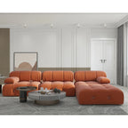 Modern Orange Velvet Upholstered Large Modular Sectional Sofa