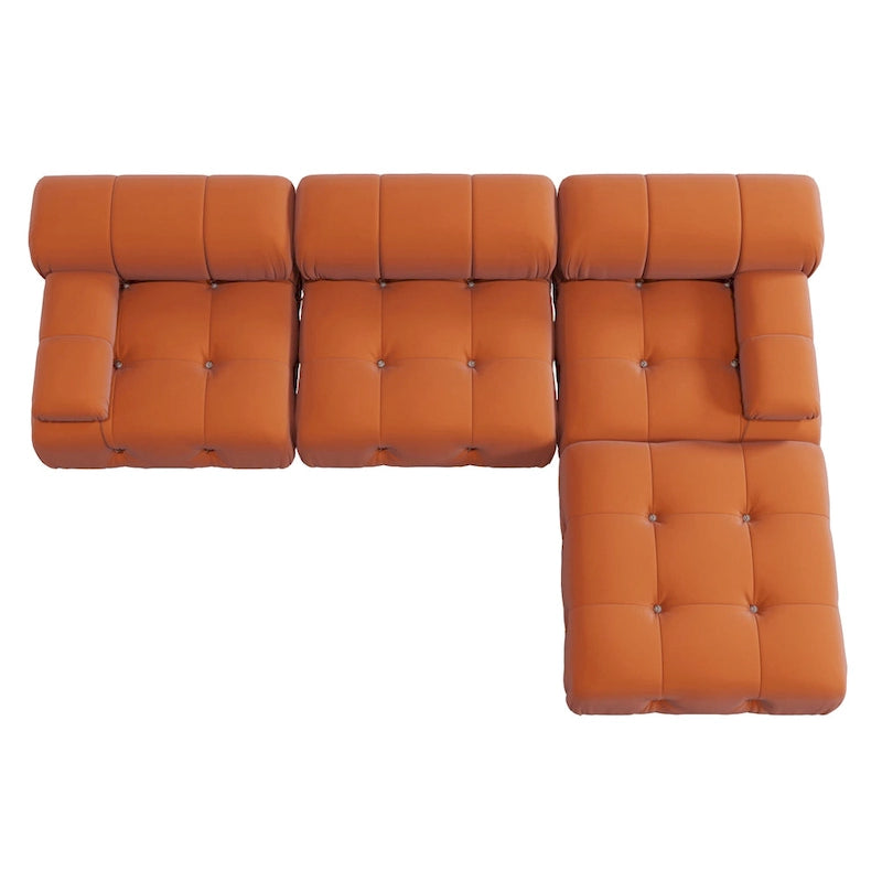 Modern Orange Velvet Upholstered Large Modular Sectional Sofa