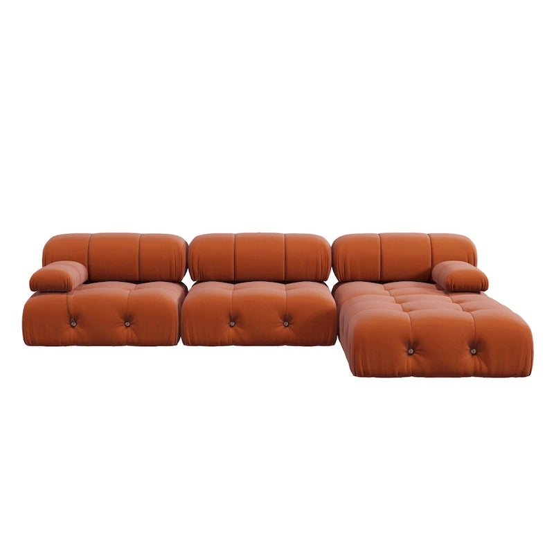 Modern Orange Velvet Upholstered Large Modular Sectional Sofa