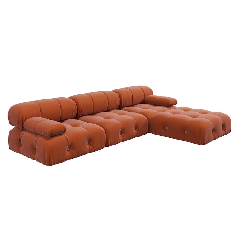 Modern Orange Velvet Upholstered Large Modular Sectional Sofa
