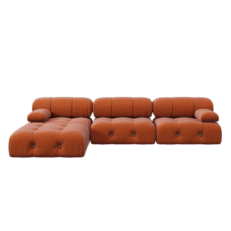 Modern Orange Velvet Upholstered Large Modular Sectional Sofa
