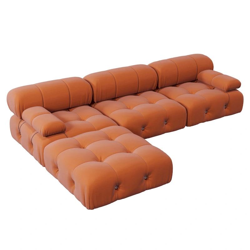 Modern Orange Velvet Upholstered Large Modular Sectional Sofa
