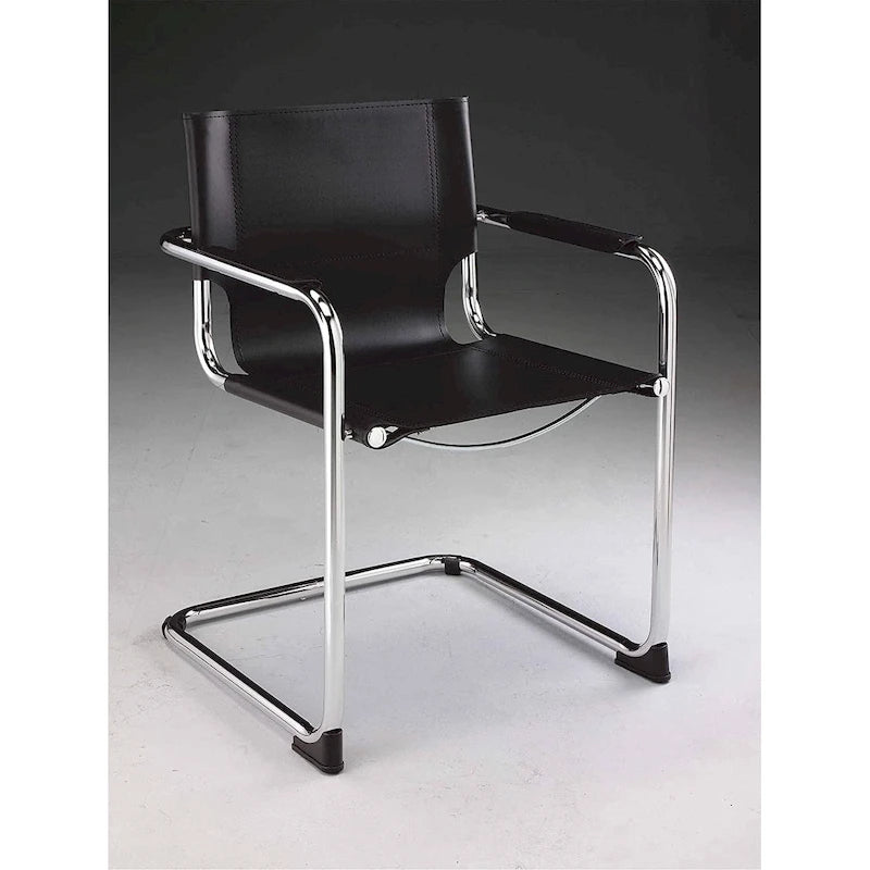 Black Leather Dining Chair with Chrome Frame Set of 2