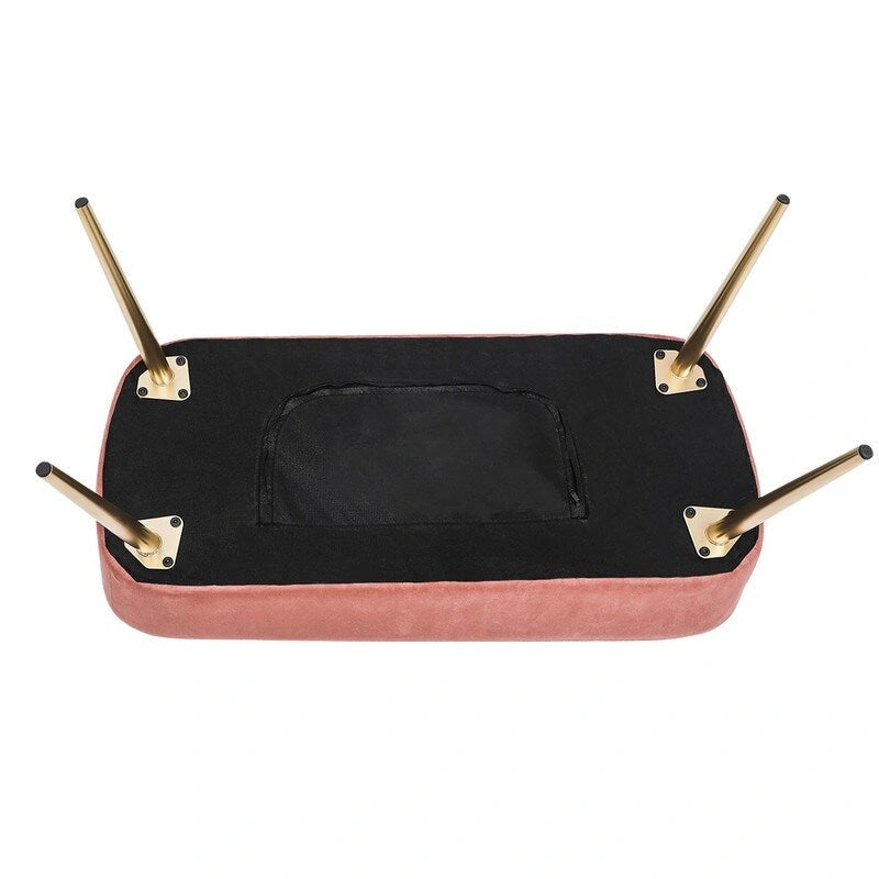 Adeco Velvet Bench Footrest, Bed End Stool Metal Legs, Dressing Chair