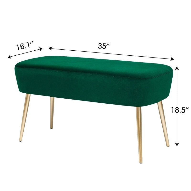 Adeco Velvet Bench Footrest, Bed End Stool Metal Legs, Dressing Chair