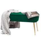 Adeco Velvet Bench Footrest, Bed End Stool Metal Legs, Dressing Chair