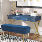 Adeco Velvet Bench Footrest, Bed End Stool Metal Legs, Dressing Chair