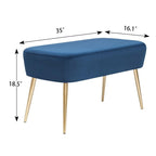 Adeco Velvet Bench Footrest, Bed End Stool Metal Legs, Dressing Chair