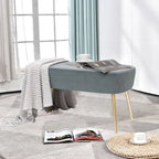 Adeco Velvet Bench Footrest, Bed End Stool Metal Legs, Dressing Chair