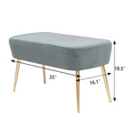 Adeco Velvet Bench Footrest, Bed End Stool Metal Legs, Dressing Chair