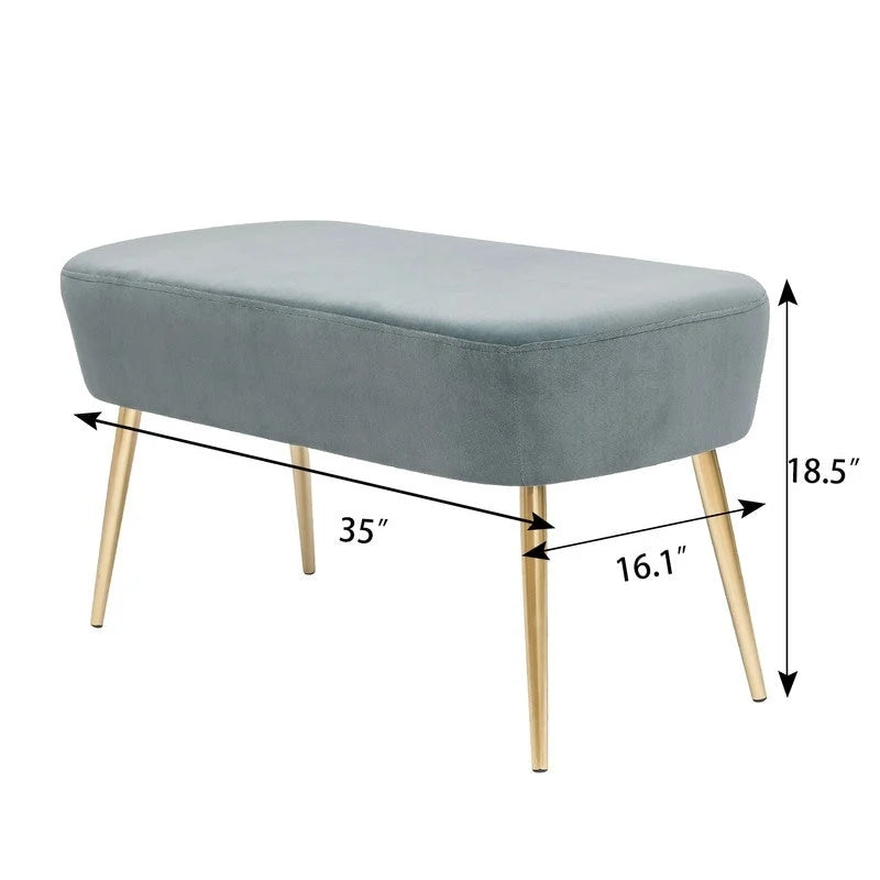 Adeco Velvet Bench Footrest, Bed End Stool Metal Legs, Dressing Chair