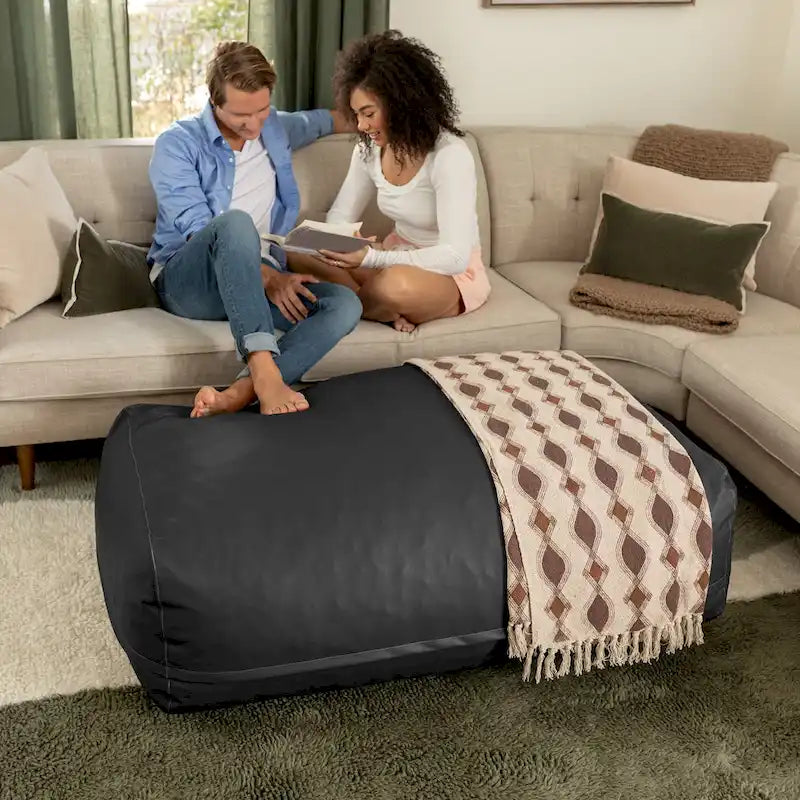 Atrium Collection Lino Ottoman - Oversized Large Couch Ottoman & Lounger - Faux Leather