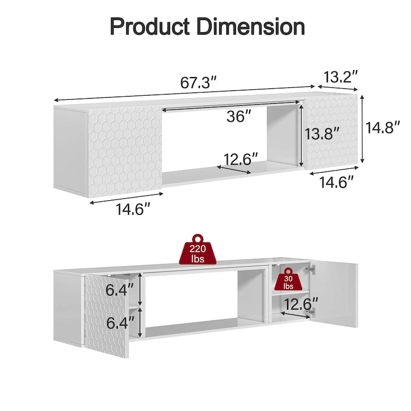 67 Wall Mount Floating TV Stand up to 80 in