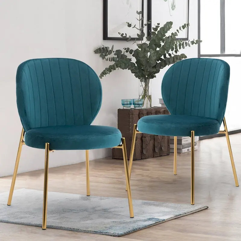 Velvet Dining Chairs Small Cute Accent Chairs with Golden Metal Legs Set of 2