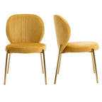 Velvet Dining Chairs Small Cute Accent Chairs with Golden Metal Legs Set of 2