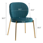 Velvet Dining Chairs Small Cute Accent Chairs with Golden Metal Legs Set of 2