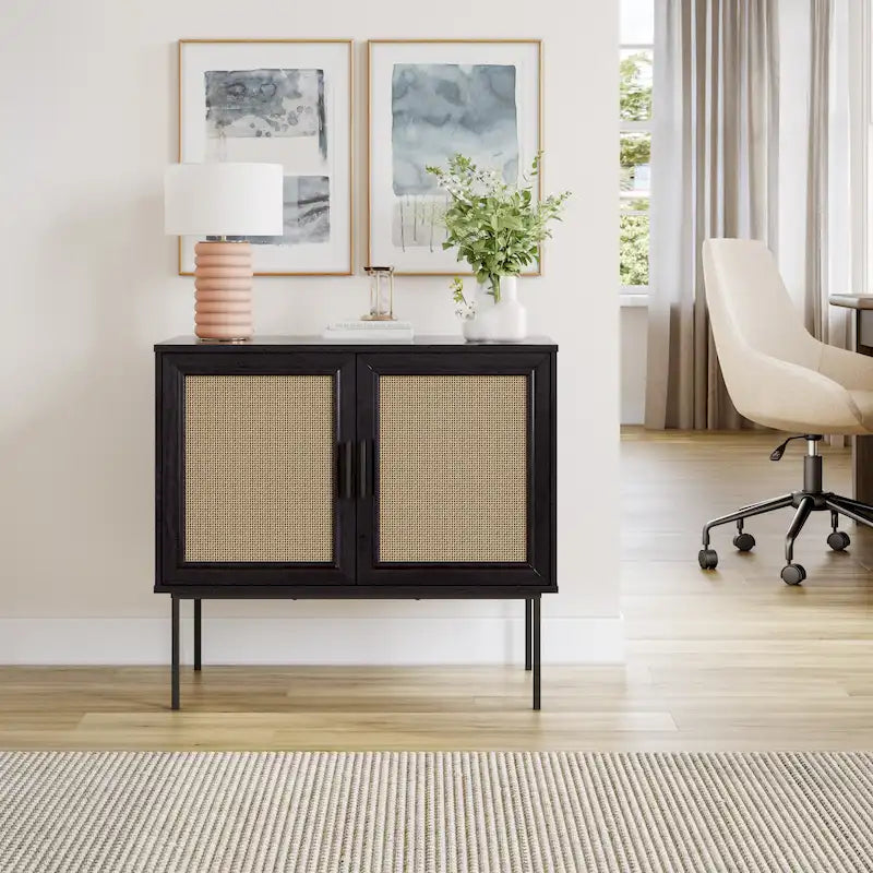 2-Door Rattan Sideboard Storage Cabinet