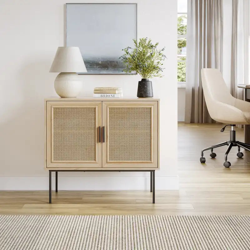 2-Door Rattan Sideboard Storage Cabinet