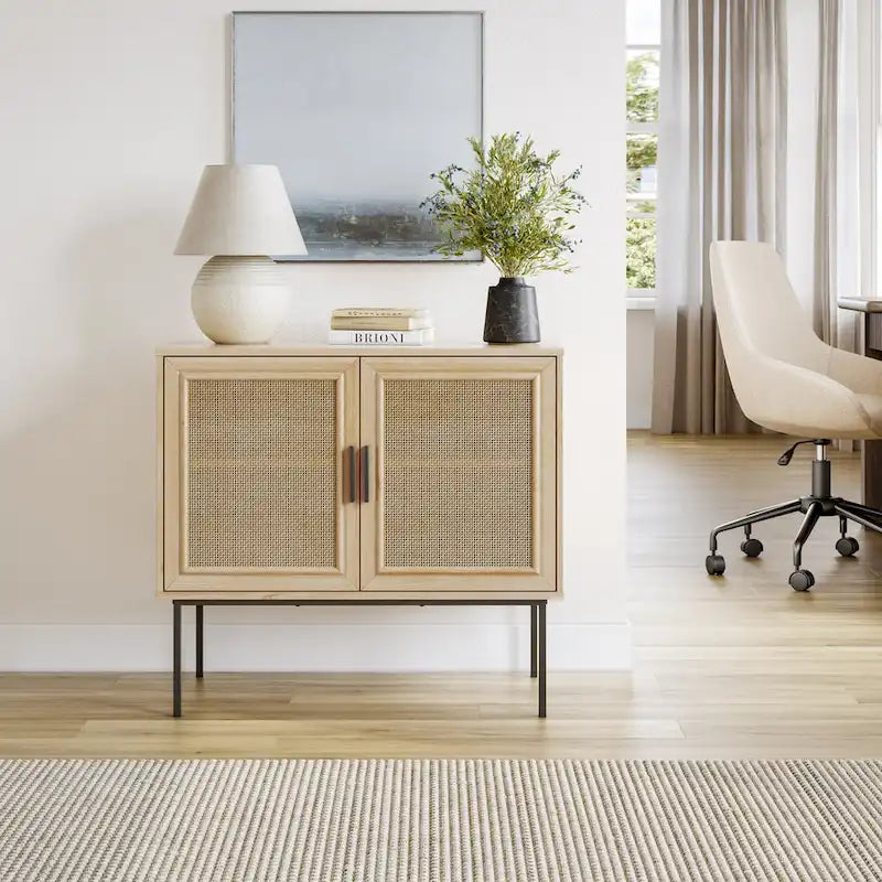 2-Door Rattan Sideboard Storage Cabinet
