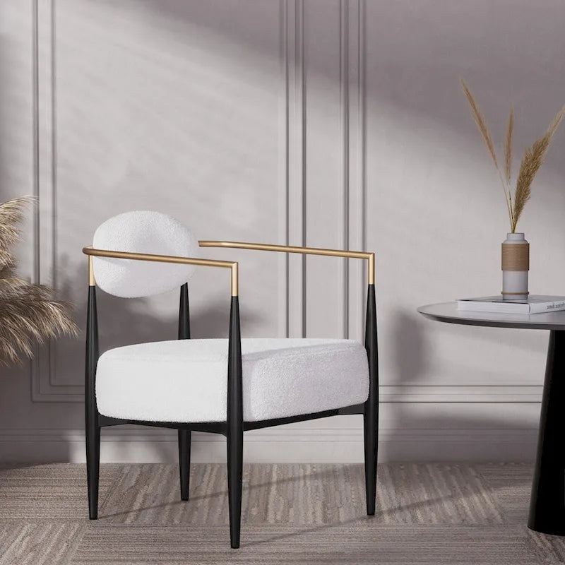 Boucle Dining Chair Living Room Chair with Thickened Plush Seat Cushion and Sleek Metal Frame