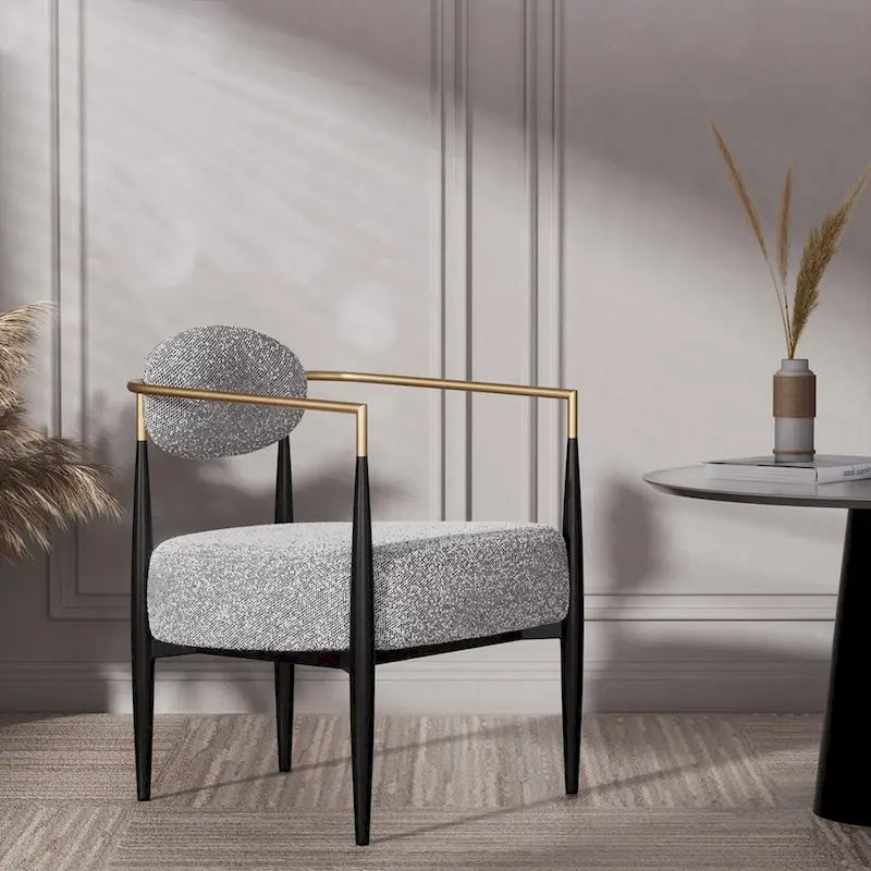 Boucle Dining Chair Living Room Chair with Thickened Plush Seat Cushion and Sleek Metal Frame