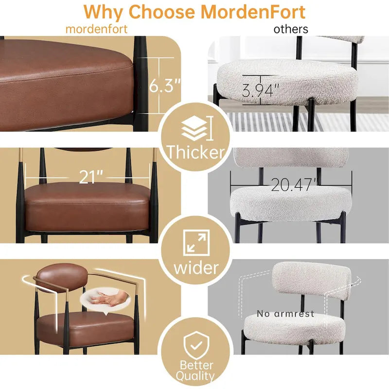 Boucle Dining Chair Living Room Chair with Thickened Plush Seat Cushion and Sleek Metal Frame