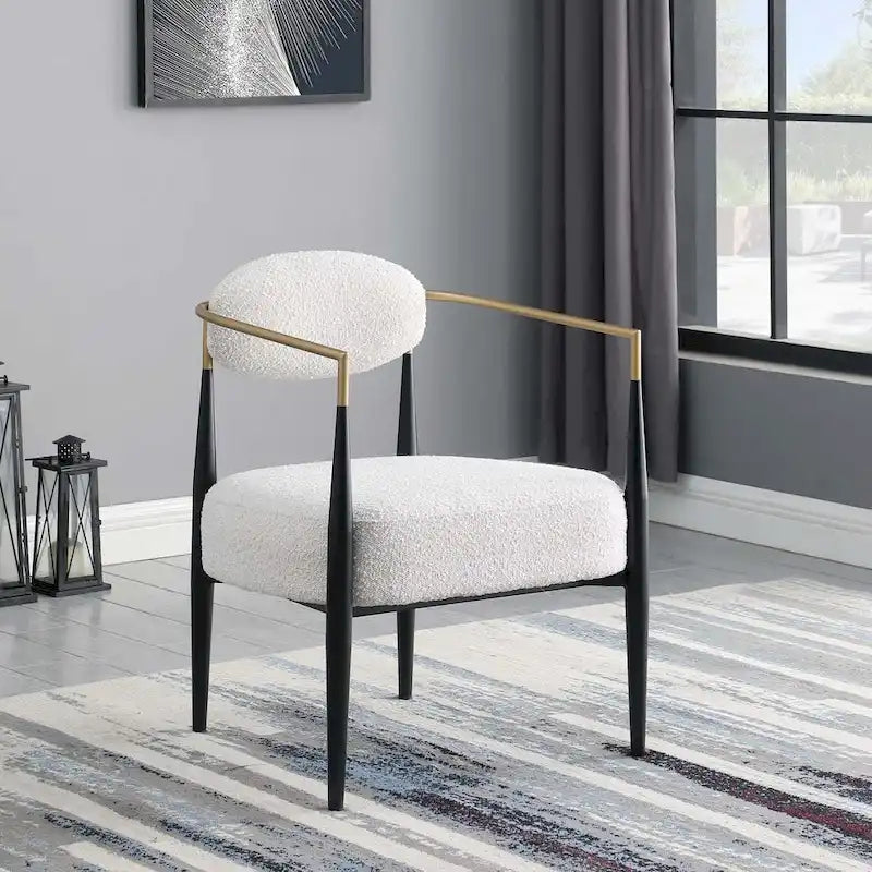 Boucle Dining Chair Living Room Chair with Thickened Plush Seat Cushion and Sleek Metal Frame